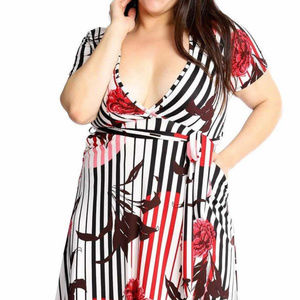 Plus Size Plunging Neckline Floral Maxi Dress